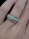 Edwardian 14ct yellow gold natural solid opal and old cut diamond 5 stone ring