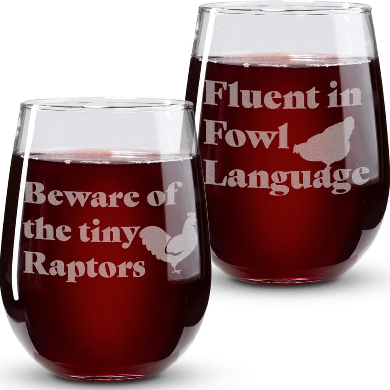 Image of Chicken Wine Glasses-Funny Chicken Gifts-Fluent in Fowl Language-Funny Chicken Wine Glass-Crazy Chic