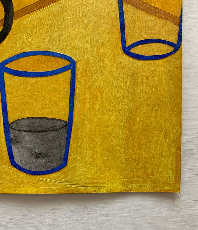 Blue geranium on yellow table Collage ~ work on paper