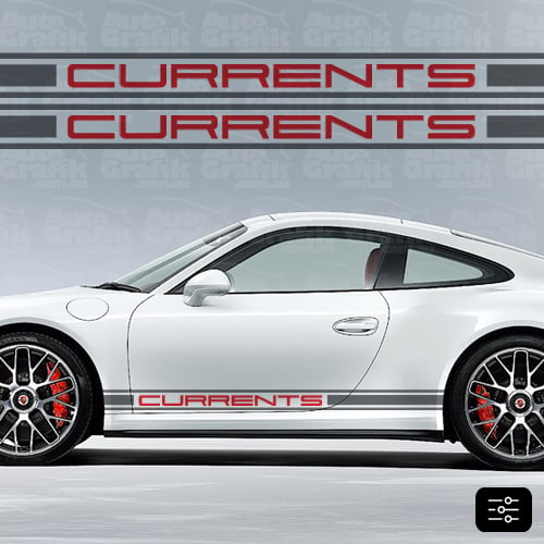 Image of CURRENT-S TYPE 991 - 992 SIDE SCRIPT DECAL SET - TWO TONE - YOUR CUSTOM TEXT