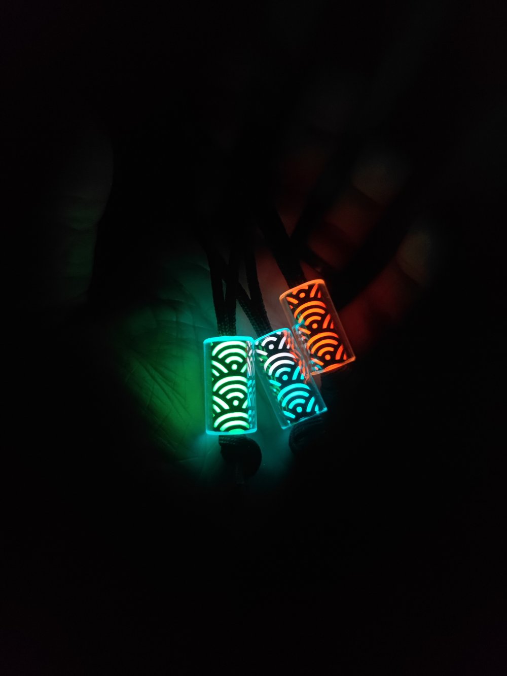 Image of GITD mini lantern seigaiha wave lanyard bead