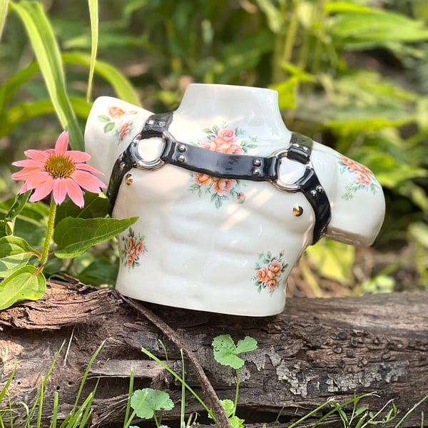 Image of Tattooed Leather Harness Vase with 22kt Gold