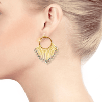 Image 1 of Fringe Hoop Earrings, Short Fringe, Creamy Pearl 