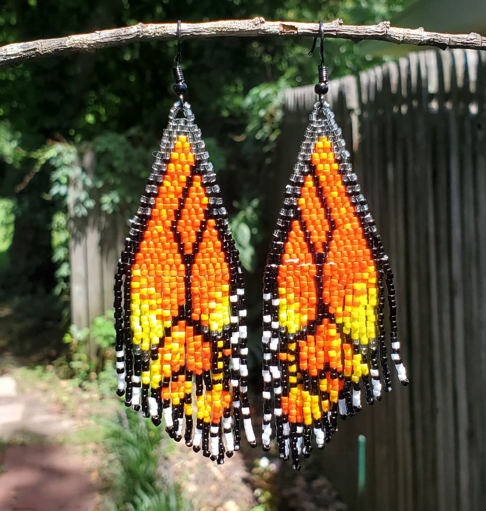 Image of Monarch Wings Beaded Fringe Earrings 