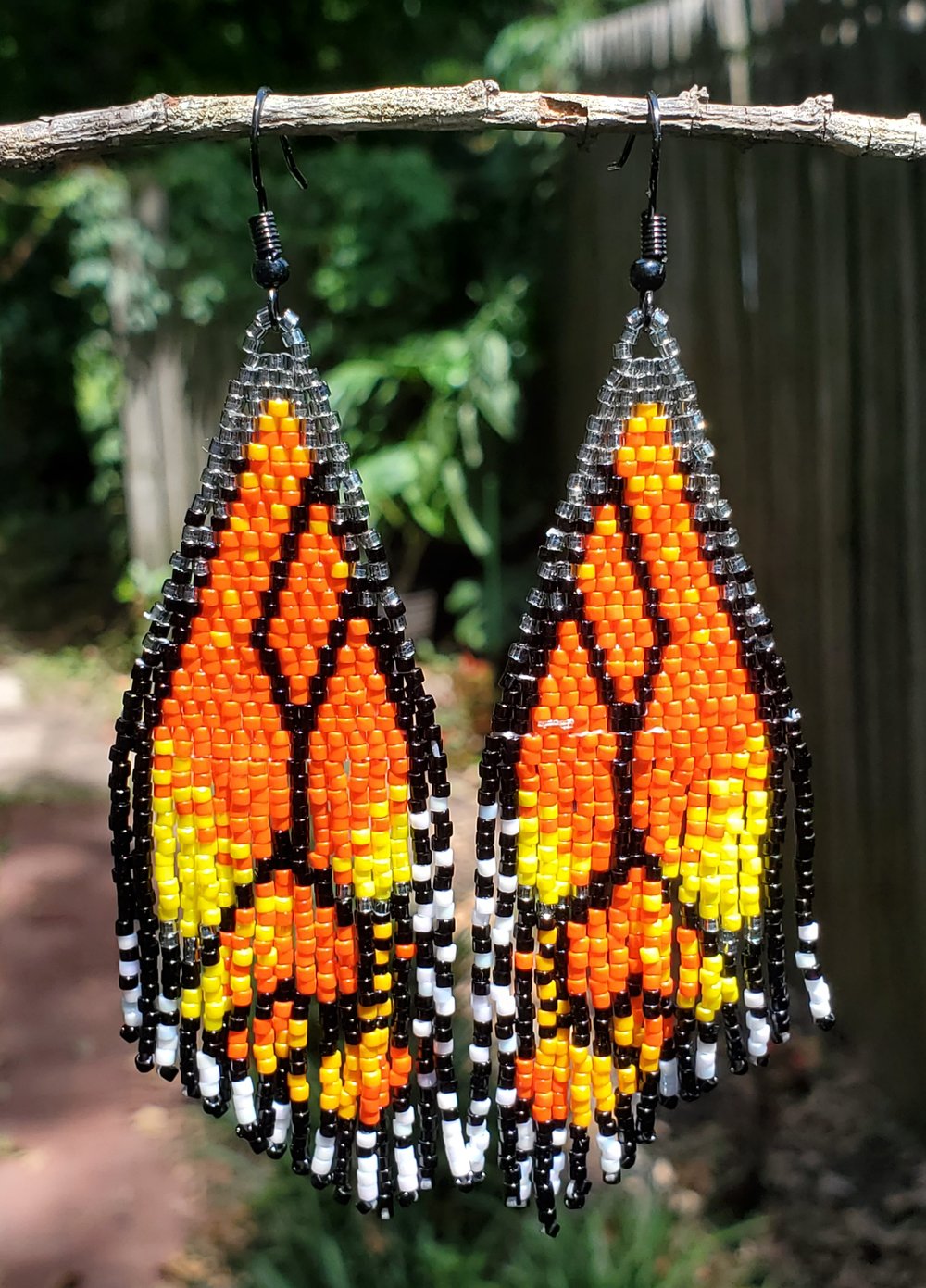 Image of Monarch Wings Beaded Fringe Earrings 