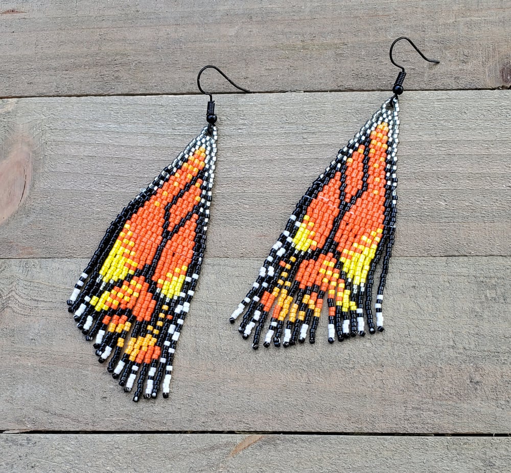 Image of Monarch Wings Beaded Fringe Earrings 