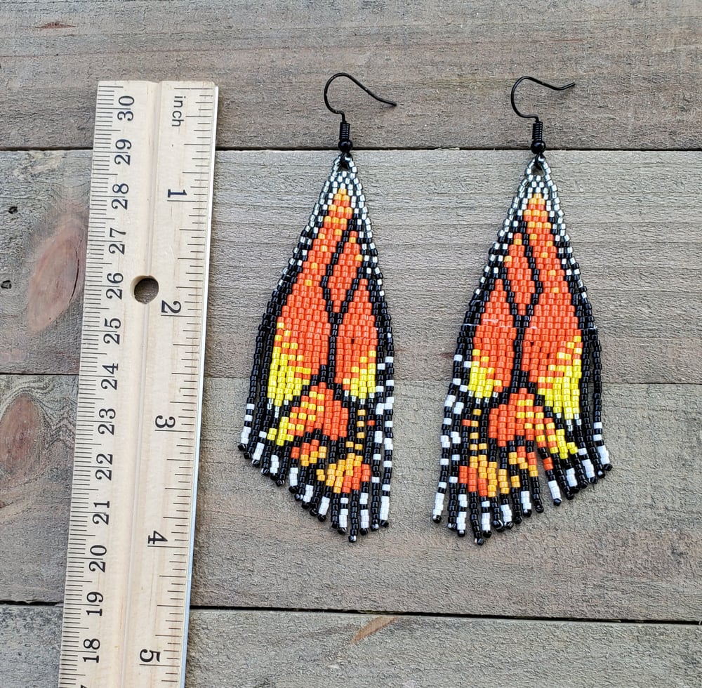 Image of Monarch Wings Beaded Fringe Earrings 