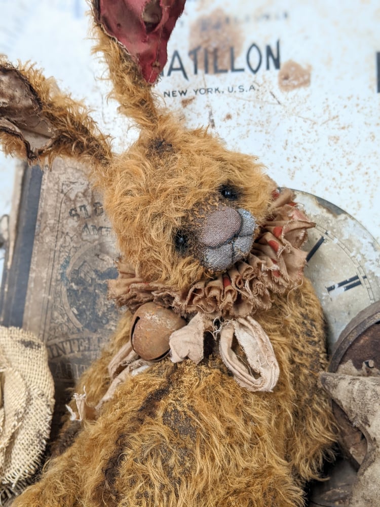 Image of jumbo 19" - "Beat-up Bunny" a Big Old Frumpy Primitive style Mohair Rabbit by Whendi's Bears -