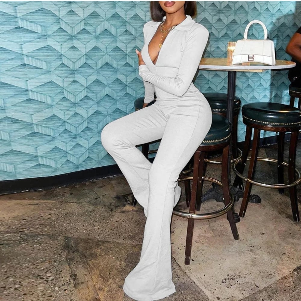 Image of Ribbed Wide Leg Jumpsuit 