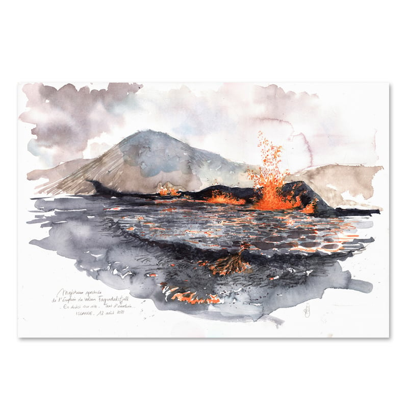 Image of Original Painting - "Le volcan Fagradalsfjall" - Islande - 35x50,5 cm