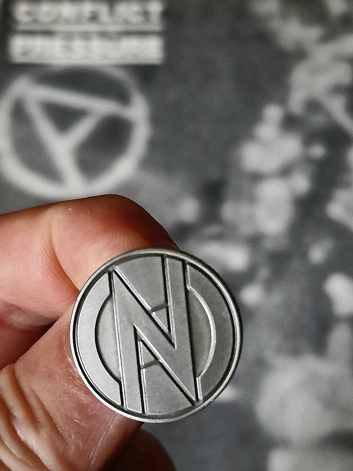 Image of Antique Silver Plated Conflict Pin Badge