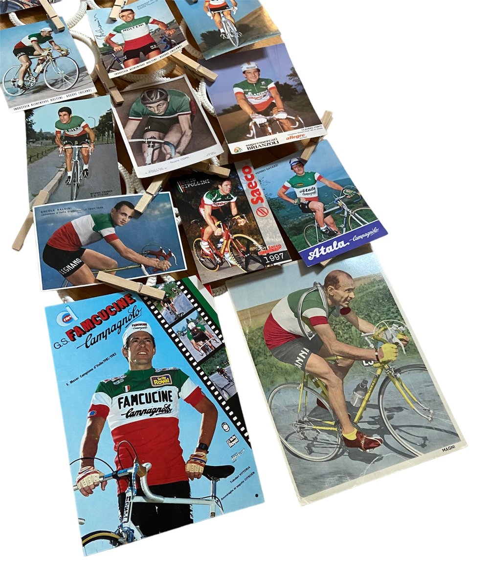 Set of 14 postcards featuring one of the brightest cycling Italian champions