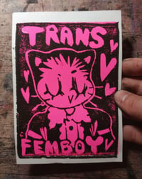 Image 1 of Trans Femboy Linocut Postcard 