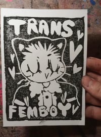 Image 2 of Trans Femboy Linocut Postcard 