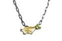 Rutile quartz and green zircon claw set silver necklace