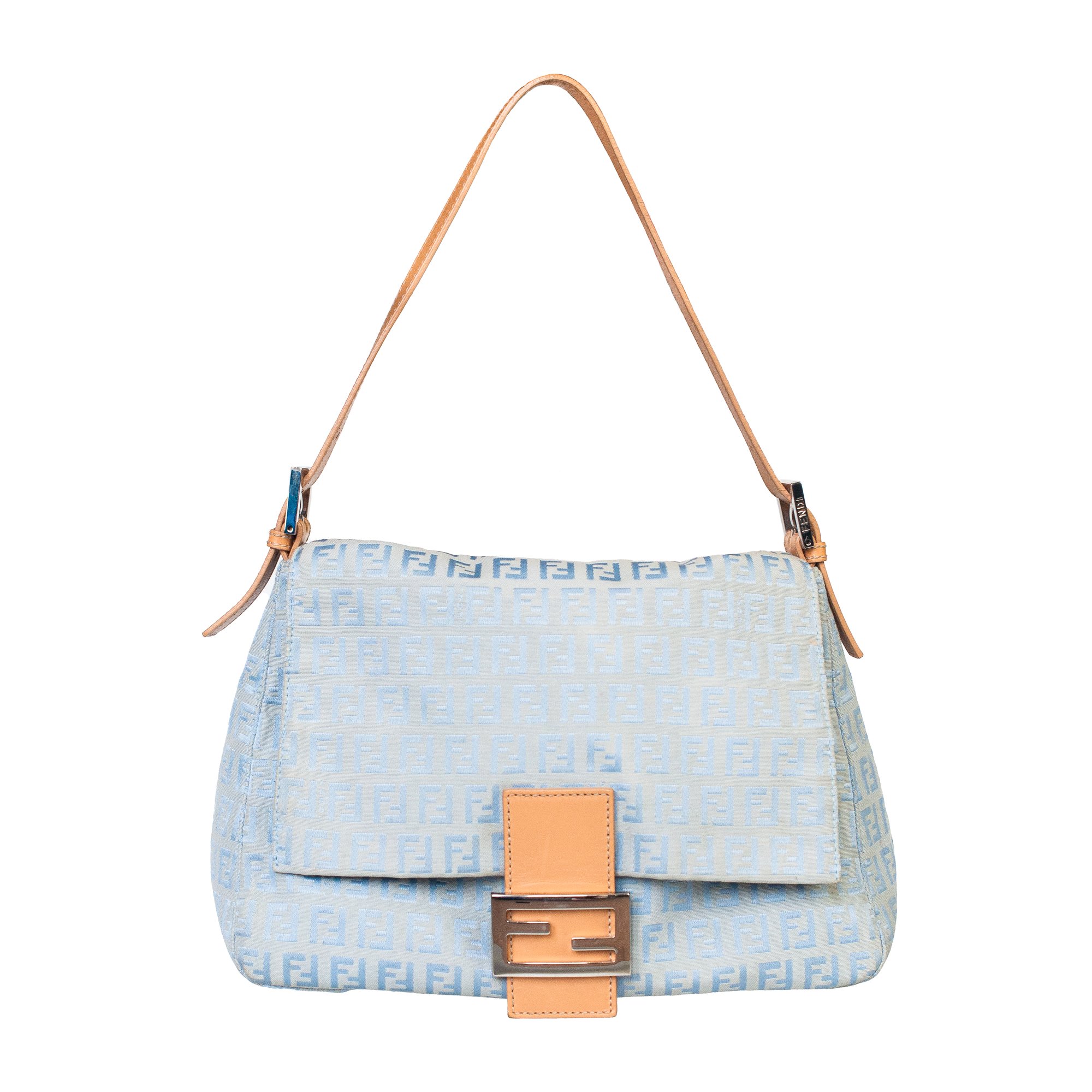 Image of Fendi Blue Zucchino Monogram Mama Baguette 