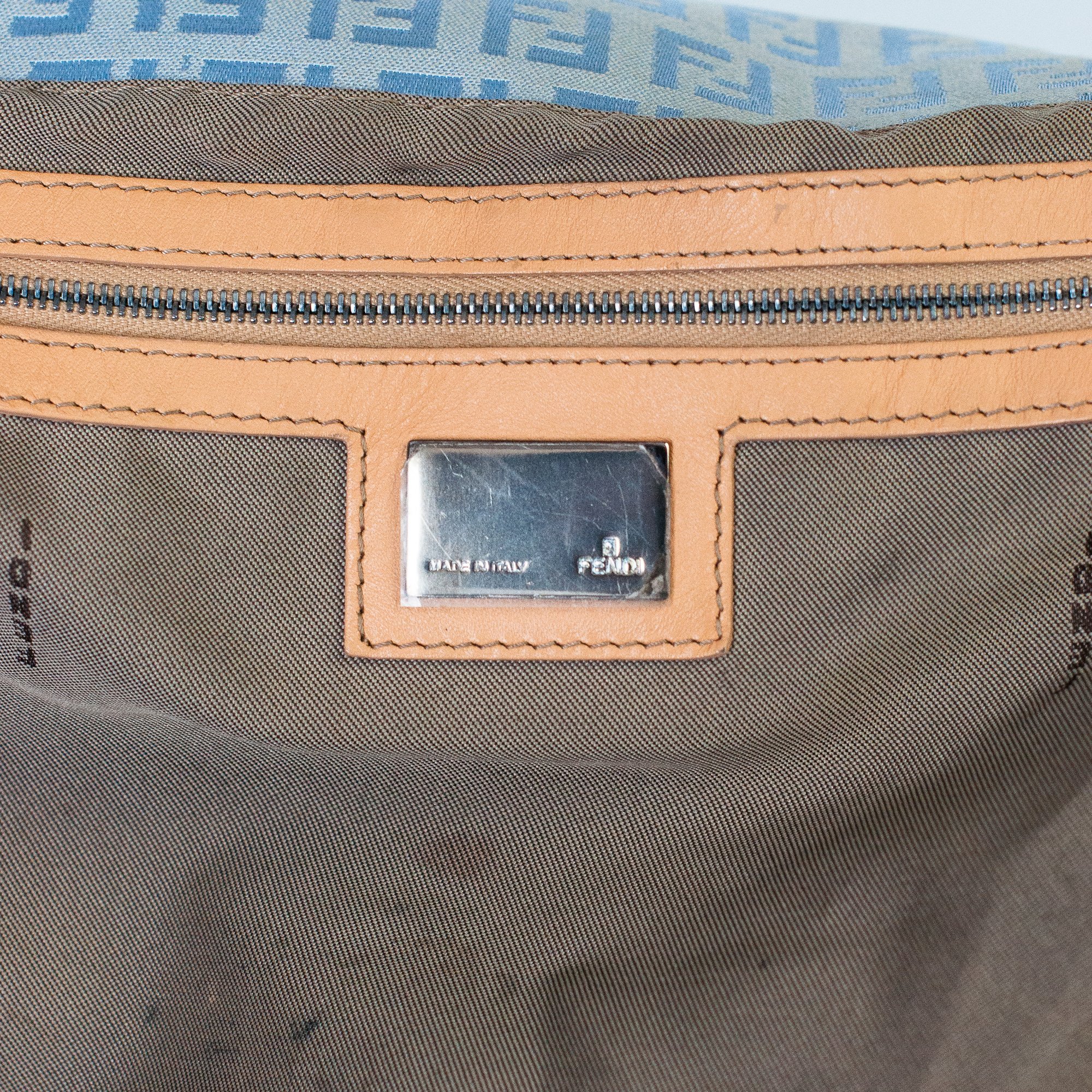 Image of Fendi Blue Zucchino Monogram Mama Baguette 