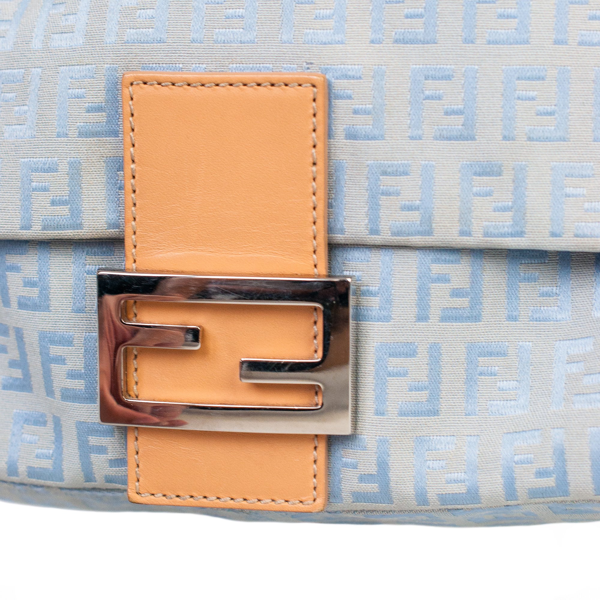 Image of Fendi Blue Zucchino Monogram Mama Baguette 