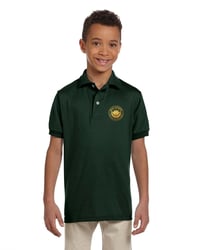 Jerzees youth polo with gold logo embroidery