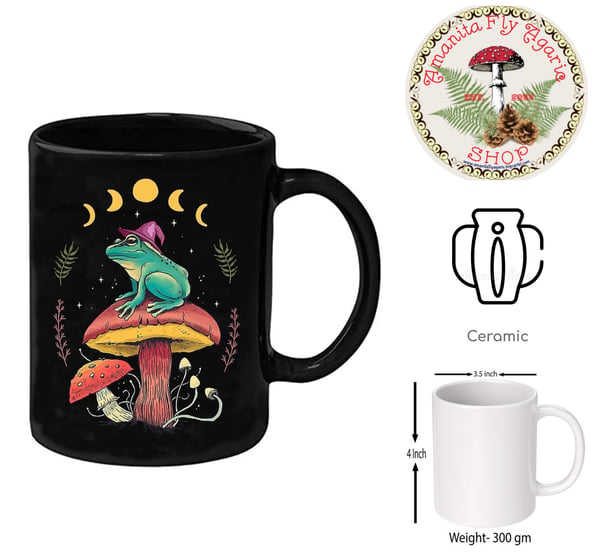 Image of 🍄 Amanita Mushroom Toad Coffee Mug - Ceramic - 11oz - Black - Cottagecore