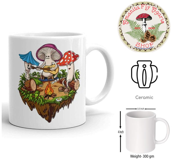 Image of 🍄 Amanita Mushroom Camp Fire Coffee Mug - Ceramic - 11oz - White - Cottagecore