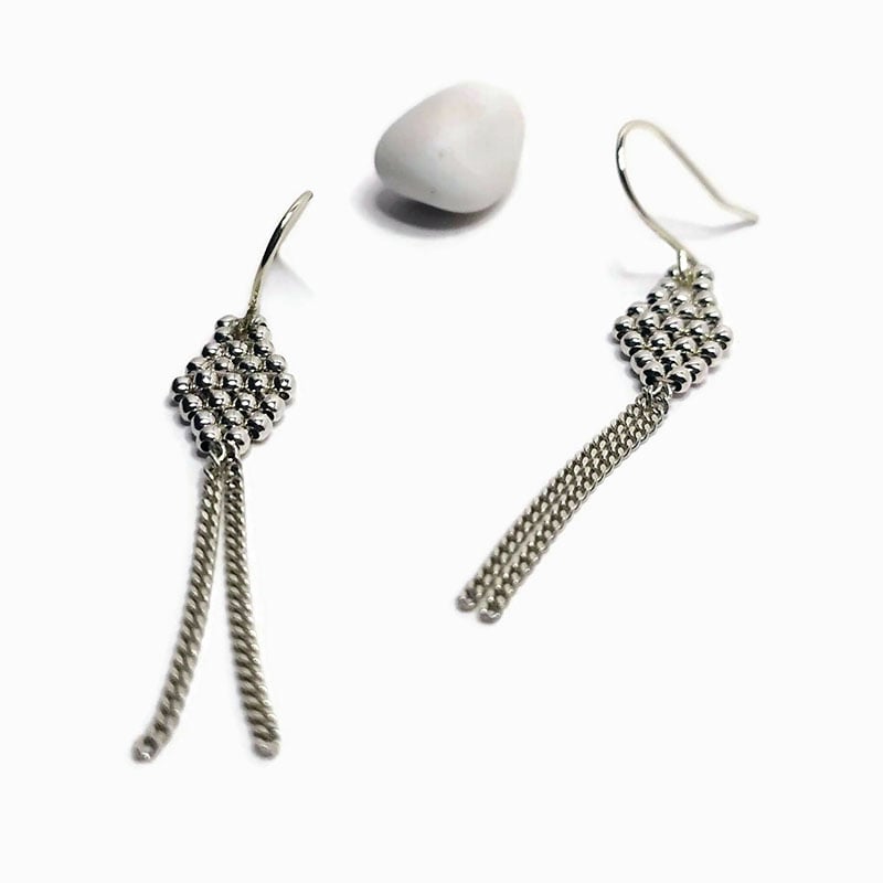 Image of Boucles d'oreilles pendantes argent "Losange"