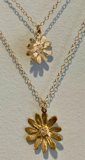 Image of 14 kt and Diamond Flower Necklace (Two sizes)