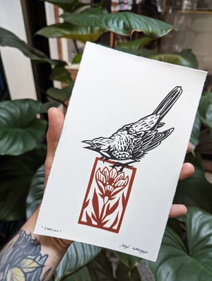 Lino print "STARLING"