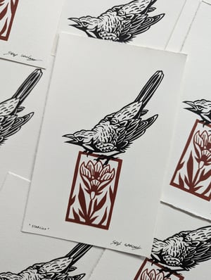 Lino print "STARLING"