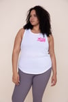 CURVY Cool-Touch Perforated Hi-Lo Racer Tank  White w/ Pink Logo