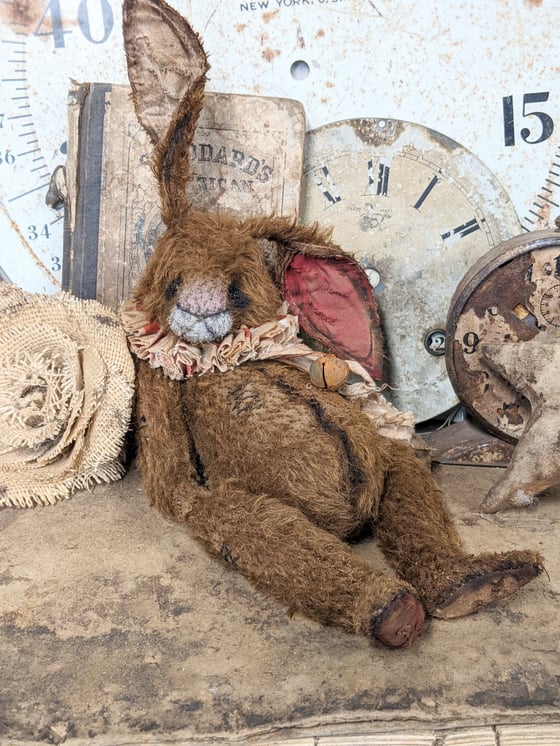 Image of 14" - "Beat-up Bunny" an Old Frumpy Primitive style Mohair Rabbit by Whendi's Bears -