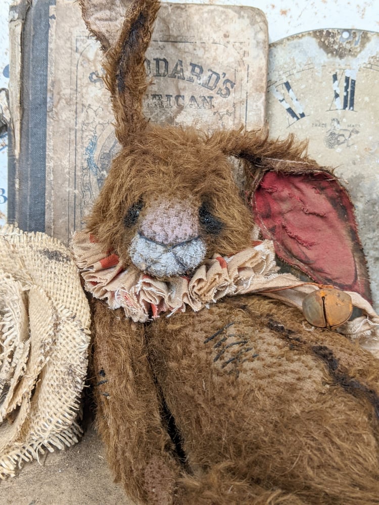 Image of 14" - "Beat-up Bunny" an Old Frumpy Primitive style Mohair Rabbit by Whendi's Bears -