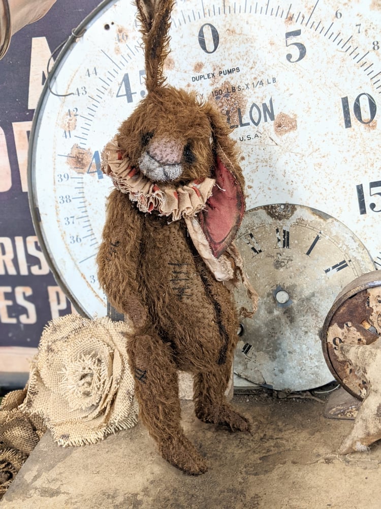 Image of 14" - "Beat-up Bunny" an Old Frumpy Primitive style Mohair Rabbit by Whendi's Bears -