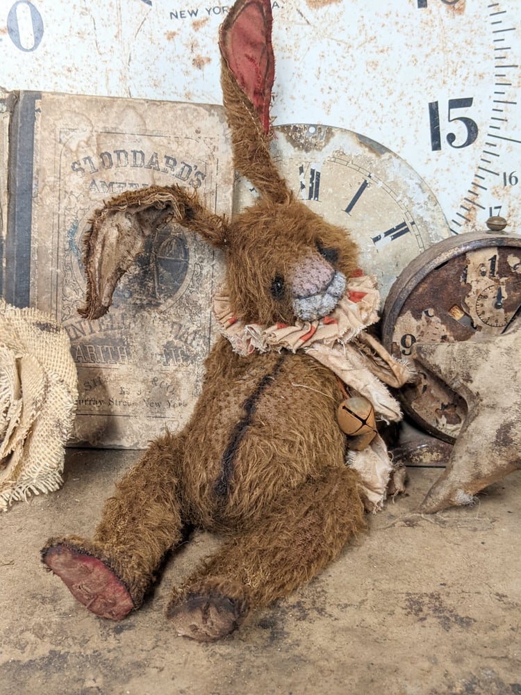 Image of 14" - "Beat-up Bunny" an Old Frumpy Primitive style Mohair Rabbit by Whendi's Bears -