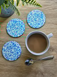 Image 1 of Blue Floral Coaster - 4 pack