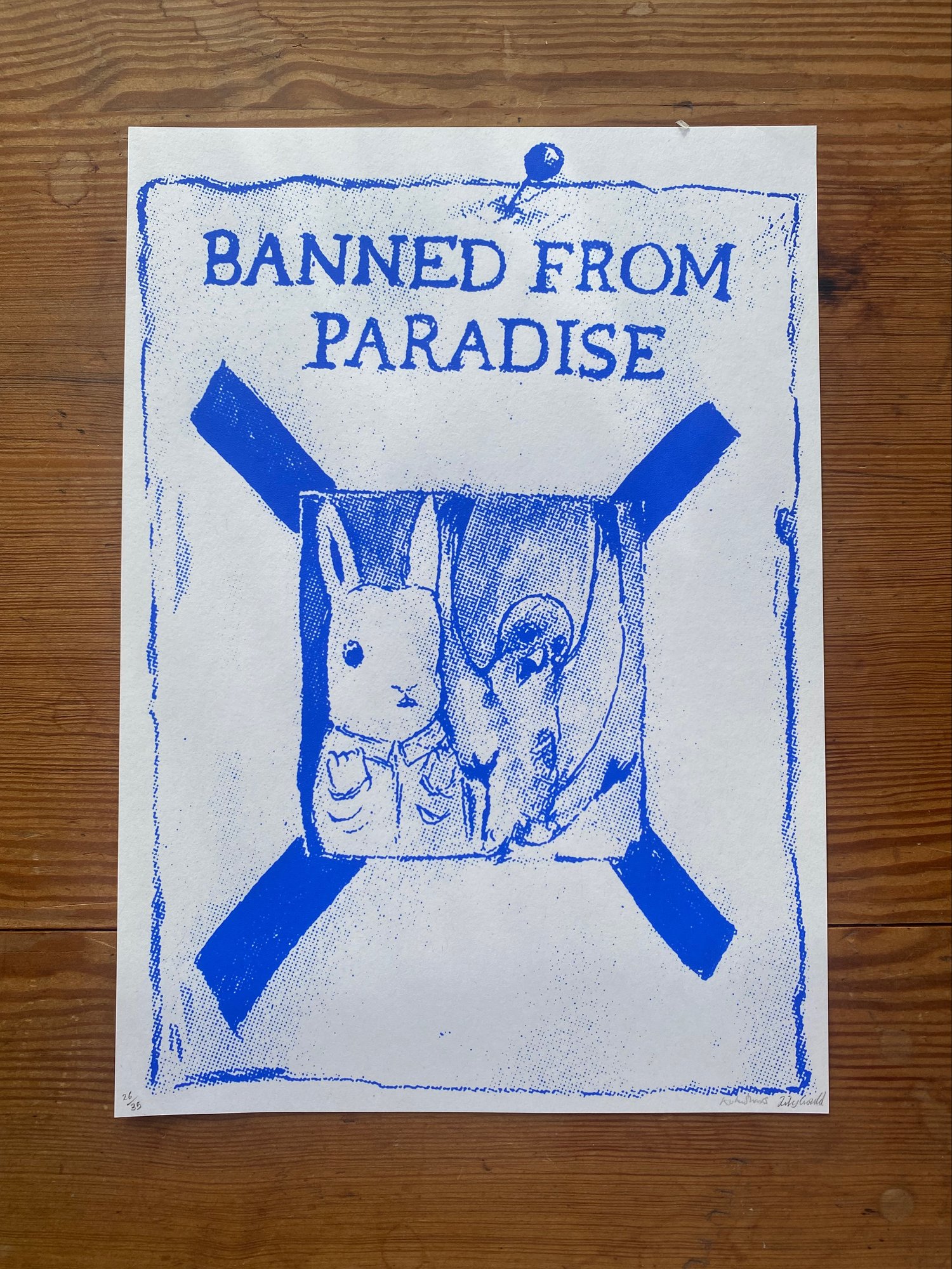 Bunny and Kestrel Banned from Paradise screenprint