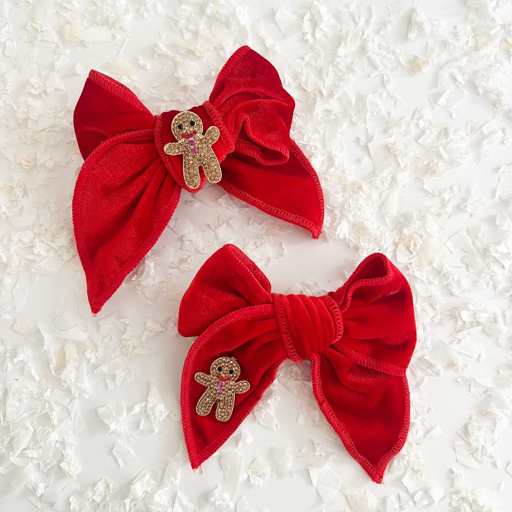Image of Red Velvet Bejeweled Gingerbread Bow