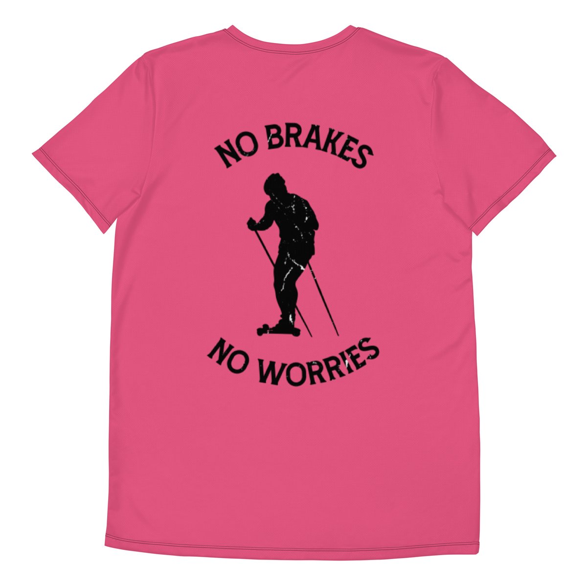 Image of 'No Brakes No Worries' Men's Roller-Skiing Shirt (Pink)
