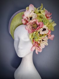 Image 2 of Floral Halo Crown in Lime and Pink