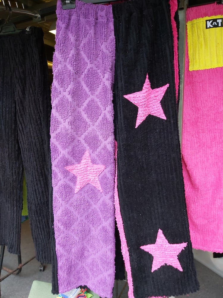 Image of Chenille Star Pants - black/purple with pink stars