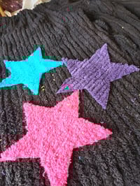 Image 2 of Black chenille Pants with pink, purple, blue stars
