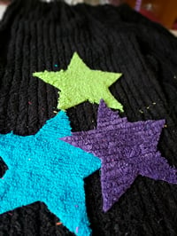 Image 1 of Black Chenille Pants with lime, band purple stars