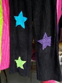 Image 2 of Black Chenille Pants with lime, band purple stars