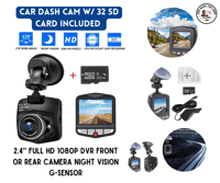 CAR DASH CAM - 2.4'' Full HD 1080P DVR Front or Rear Camera Night Vision G-sensor w/32GB MEMORY CARD