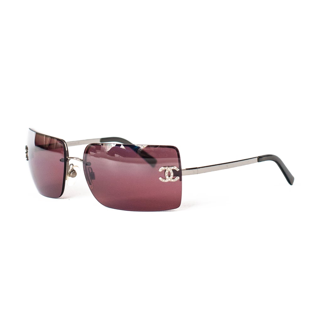 Image of Chanel Crystal CC Rimless Sunglasses Pink