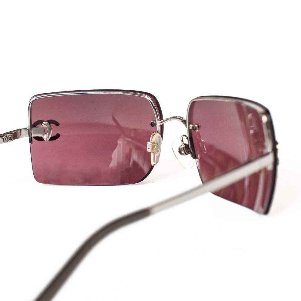 Image of Chanel Crystal CC Rimless Sunglasses Pink