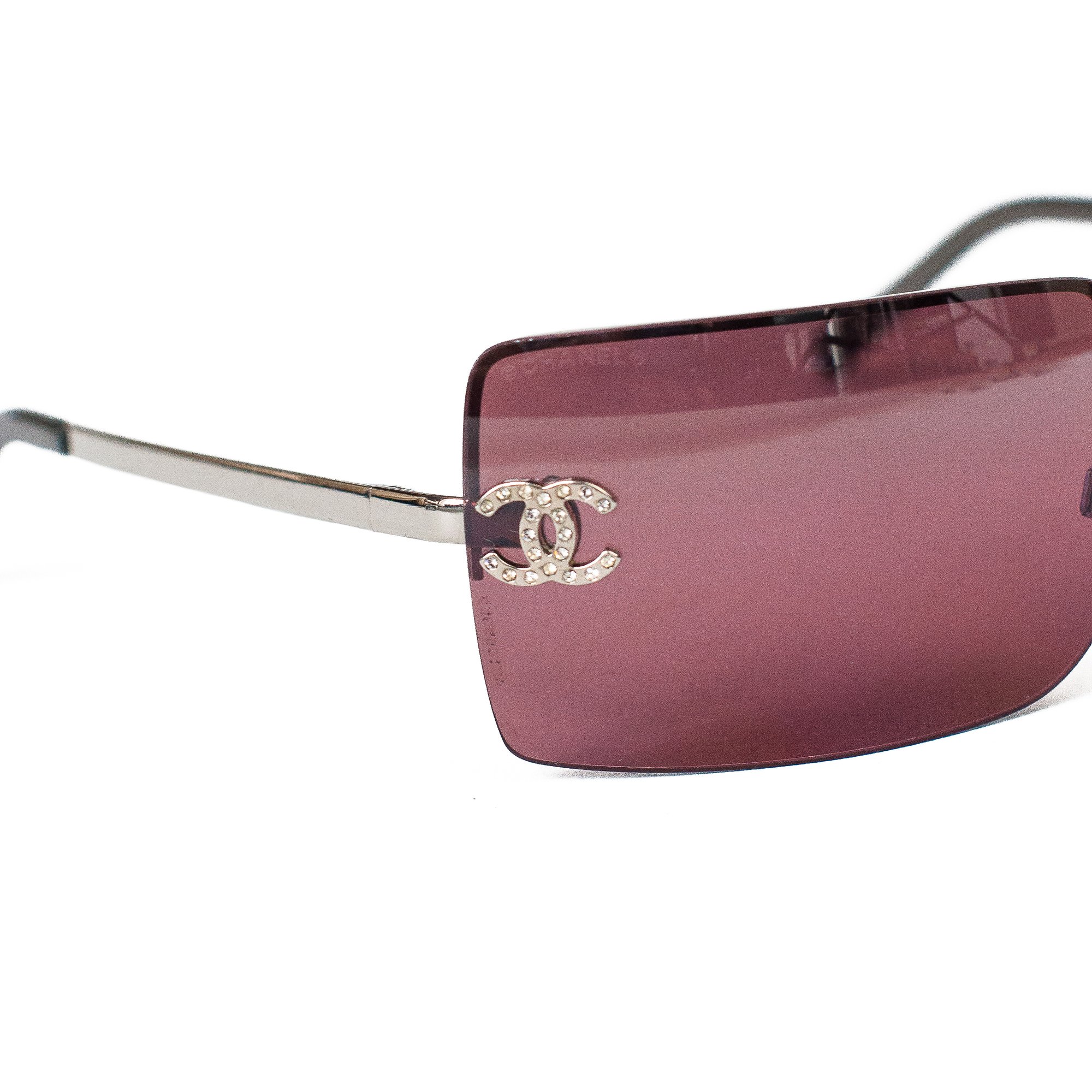 Image of Chanel Crystal CC Rimless Sunglasses Pink