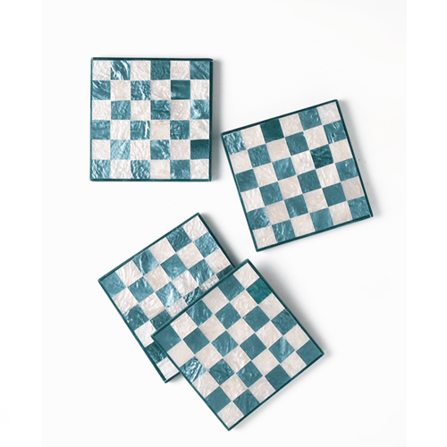 Image of Blue Check Coaster Set of 4