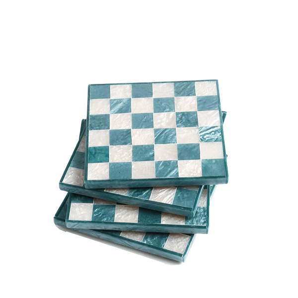 Image of Blue Check Coaster Set of 4