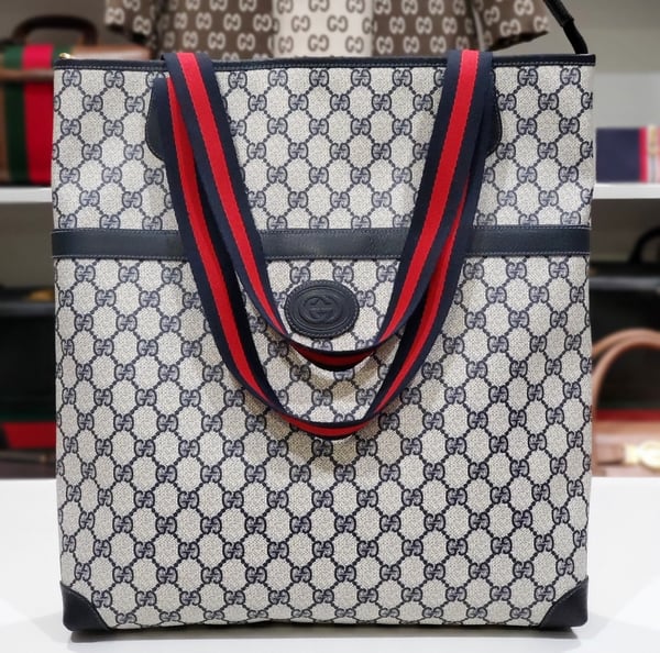 Image of Vtg Gucci Blue Monogram Tote Bag.